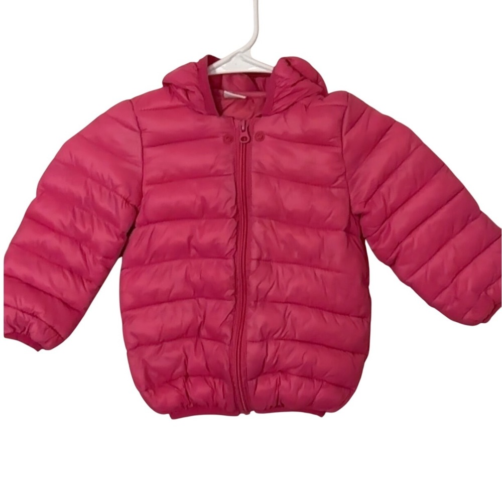 Hot Pink‎ Puffer Jacket 18-24 Months Toddler Bear Hooded Winter Coat EUC